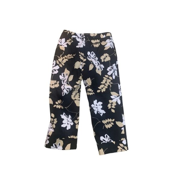 Size 8 Rafaella Women's Crop Pants Black Floral Leaf Print 23" Inseam Cuffed - Picture 6 of 6